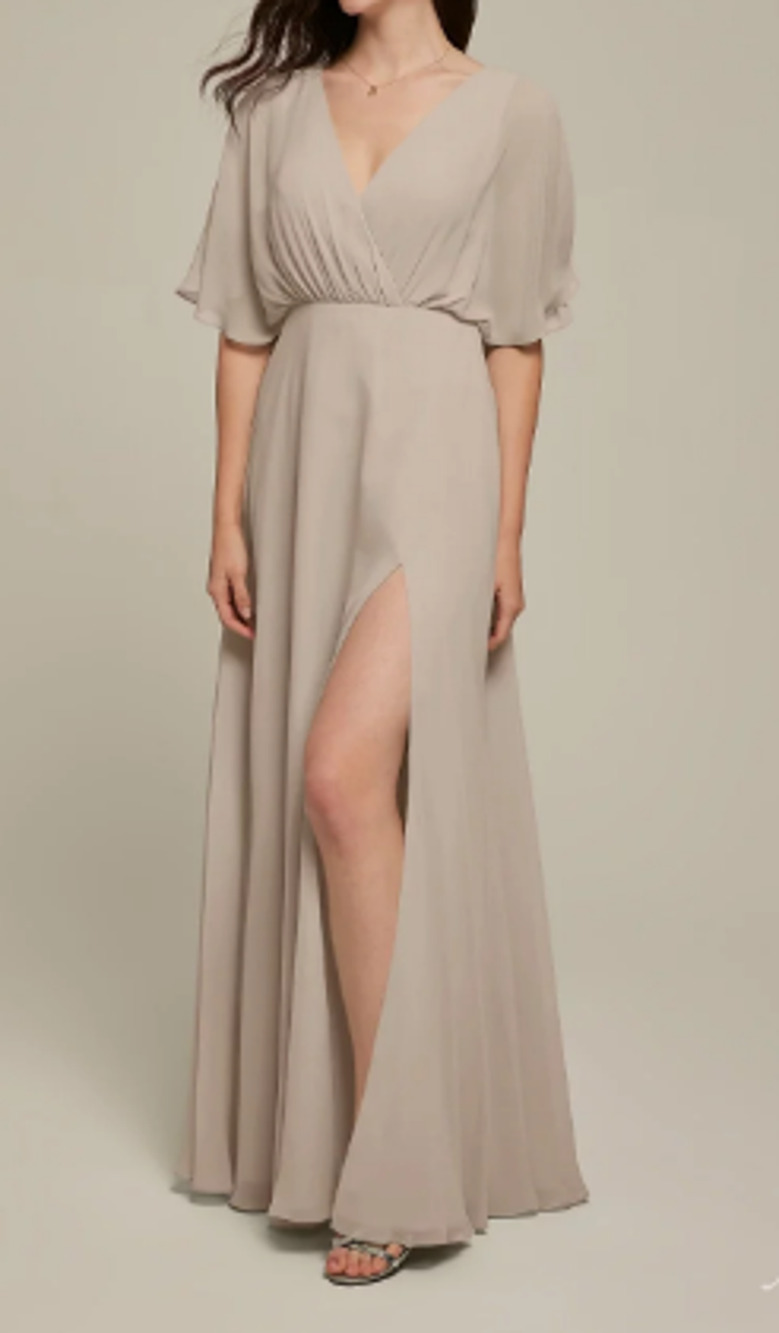 AW BRIDAL 6 S taupe Vickie chiffon bridesmaid formal cocktail maxi dress B42